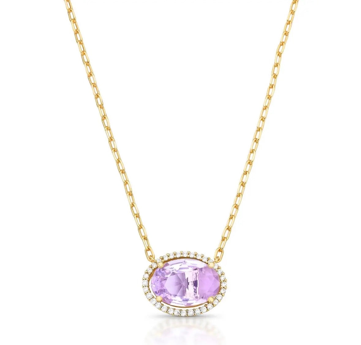 COLAR COM PINGENTE OVAL ROXO EM CRISTAL E ZIRCÔNIAS